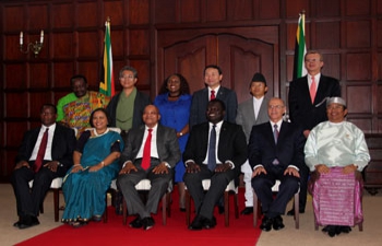 H.E. Ms. RUCHI GHANASHYAM, High Commissioner of India to South Africa presented her Letter of Credence to H.E. Mr. Jacob Zuma, President of the Republic of South Africa on 6th February, 2015 at the Presidential Guesthouse, Pretoria