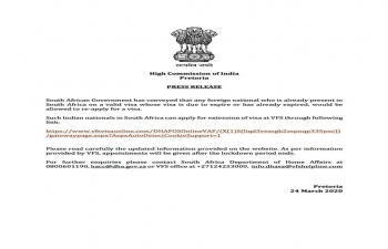 Press Release Dated 24 March 2020 regarding extension of Visa of Indian Nationals due to COVID -19 situation