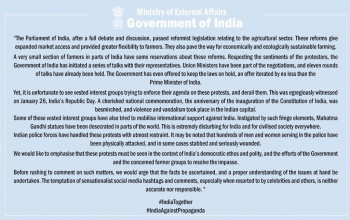 Press Statement on recent comments by foreign individuals and entities on the farmers’ protests