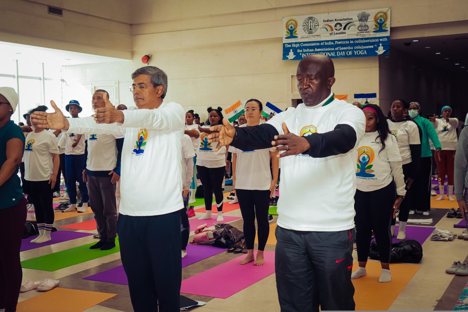 The Hon. Minister of Labour & Employment H.E. Tseliso Mokhsi, Kingdom of Lesotho and H.E. Prabhat Kumar, High Commissioner of India to South Africa and Lesotho and attended the #IDY2025 Celebration, and highlighted the importance of Yoga in our daily life.  The High Commission of India, Pretoria, in collaboration with the Indian Association of Lesotho celebrated the 11th International Day of Yoga in Maseru, Lesotho