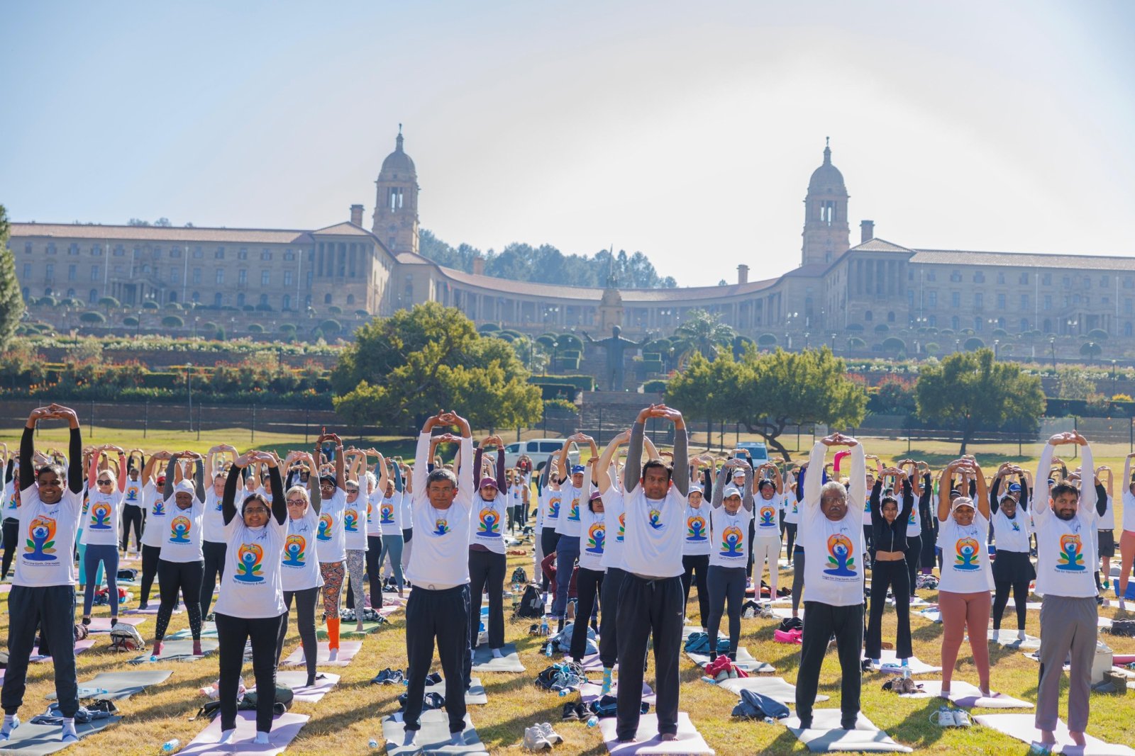 11th International Day of Yoga celebrated with great enthusiasm at the Iconic Union Building, South Lawns, Pretoria with the participation of South African & Indian community members.  The Yoga Trainers/ Teachers of various Yoga Institutes, kids, students enjoyed the various segments of Yoga i.e. Yoga poses/ asanas, meditation and laughter yoga.  On this occasion, High Commissioner Prabhat Kumar felicitated the Yoga Trainers.