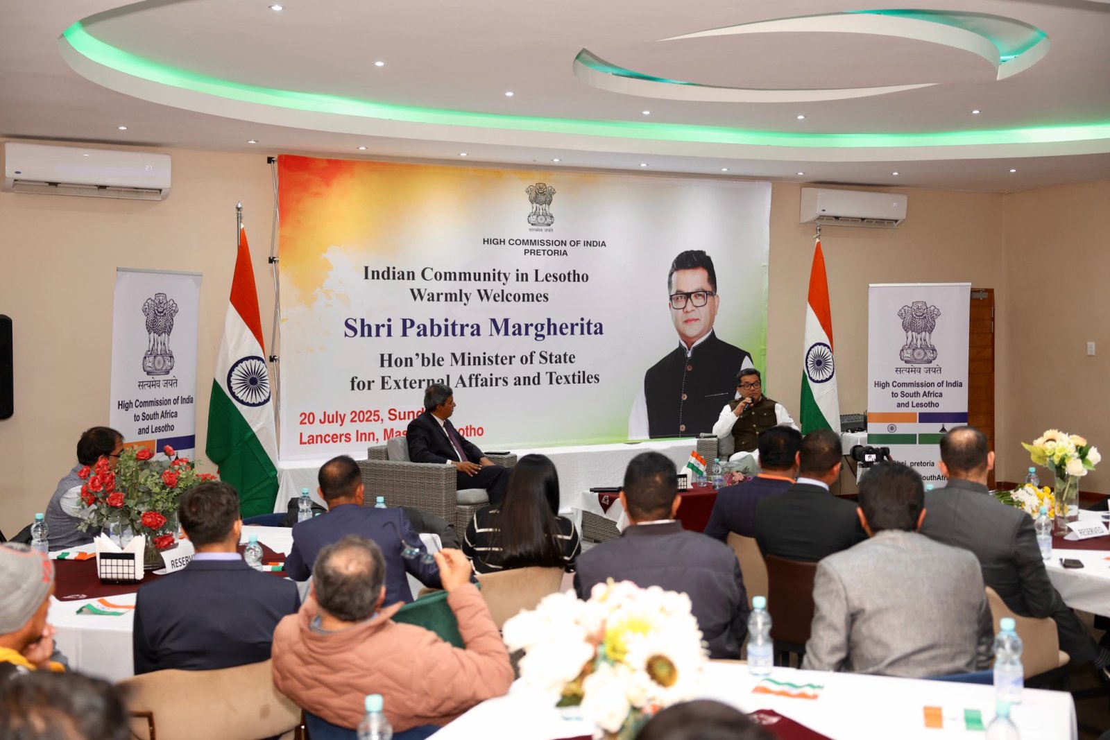 The Hon. Minister of State for External Affairs of India, Shri Pabitra Margherita @PmargheritaBJP met and interacted with the vibrant Indian diaspora in Lesotho.  Hon. Minister of State thanked the Indian Diaspora members for their warm welcome, and appreciated their contributions in strengthening the people-to-people and cultural ties between India and Lesotho.
