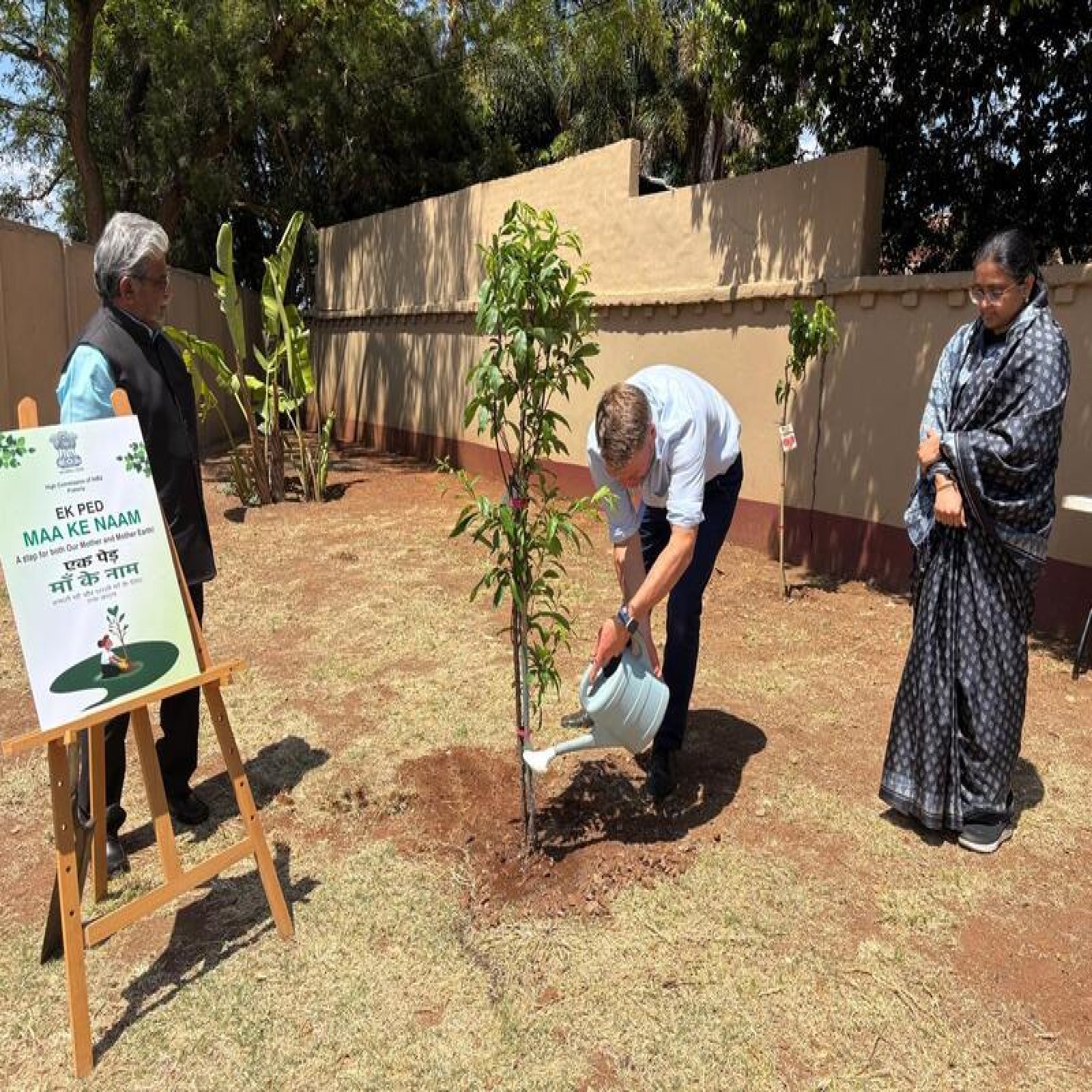 As part of the thematic activities organized by the High Commission of India during the special period (Sep 15 to Oct 02, 2025), Deputy High Commissioner, Ms. Banu Prakash and Mr. Grant Tate, Director of North American International School,  planted saplings under the theme “Ek Ped Maa Ke Naam” in the premises of North American School (NAIS), Pretoria, South Africa.