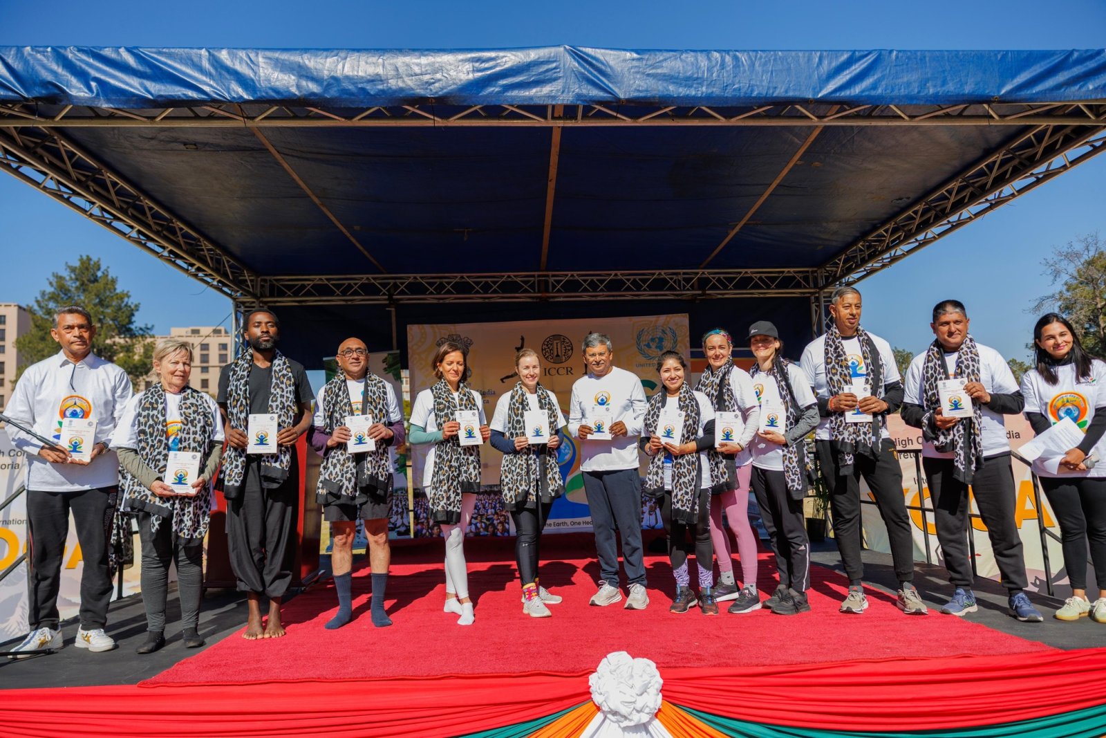 11th International Day of Yoga celebrated with great enthusiasm at the Iconic Union Building, South Lawns, Pretoria with the participation of South African & Indian community members.  The Yoga Trainers/ Teachers of various Yoga Institutes, kids, students enjoyed the various segments of Yoga i.e. Yoga poses/ asanas, meditation and laughter yoga.  On this occasion, High Commissioner Prabhat Kumar felicitated the Yoga Trainers.