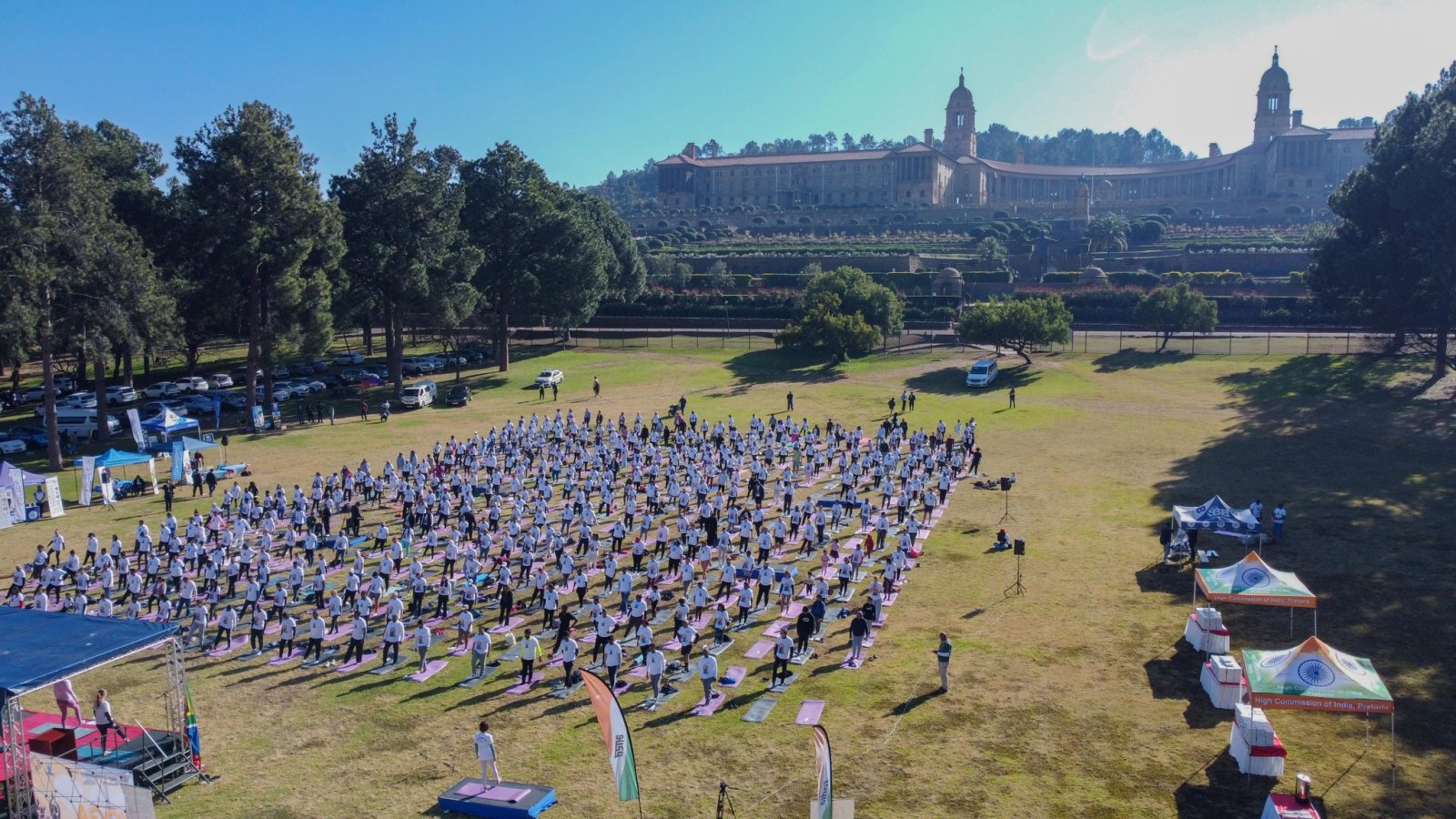 11th International Day of Yoga celebrated with great enthusiasm at the Iconic Union Building, South Lawns, Pretoria with the participation of South African & Indian community members.  The Yoga Trainers/ Teachers of various Yoga Institutes, kids, students enjoyed the various segments of Yoga i.e. Yoga poses/ asanas, meditation and laughter yoga.  On this occasion, High Commissioner Prabhat Kumar felicitated the Yoga Trainers.