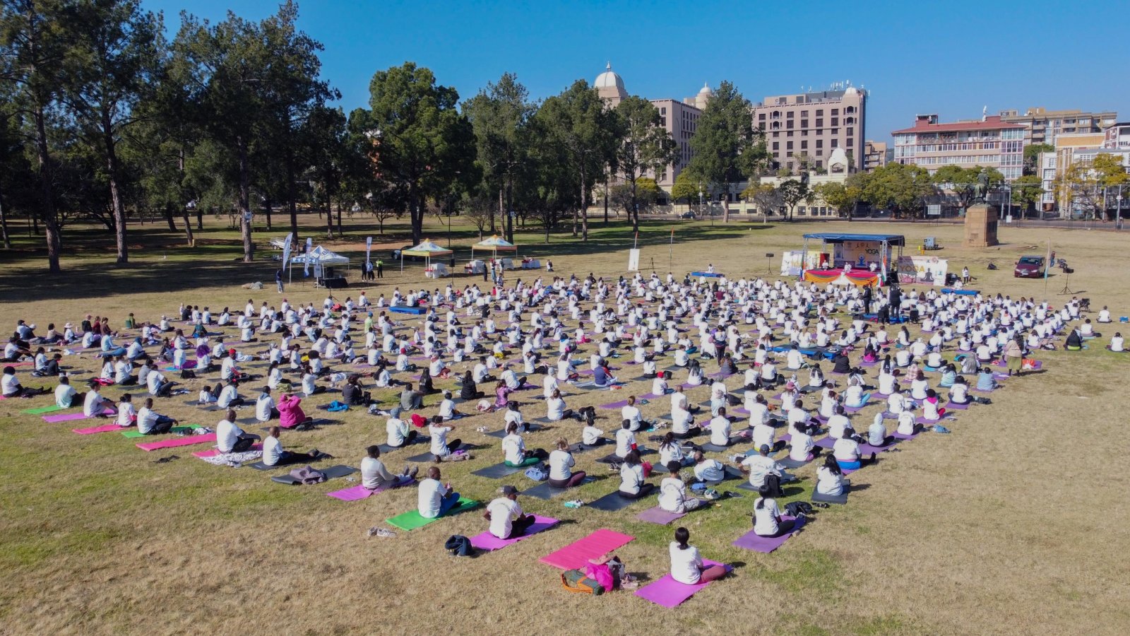 11th International Day of Yoga celebrated with great enthusiasm at the Iconic Union Building, South Lawns, Pretoria with the participation of South African & Indian community members.  The Yoga Trainers/ Teachers of various Yoga Institutes, kids, students enjoyed the various segments of Yoga i.e. Yoga poses/ asanas, meditation and laughter yoga.  On this occasion, High Commissioner Prabhat Kumar felicitated the Yoga Trainers.