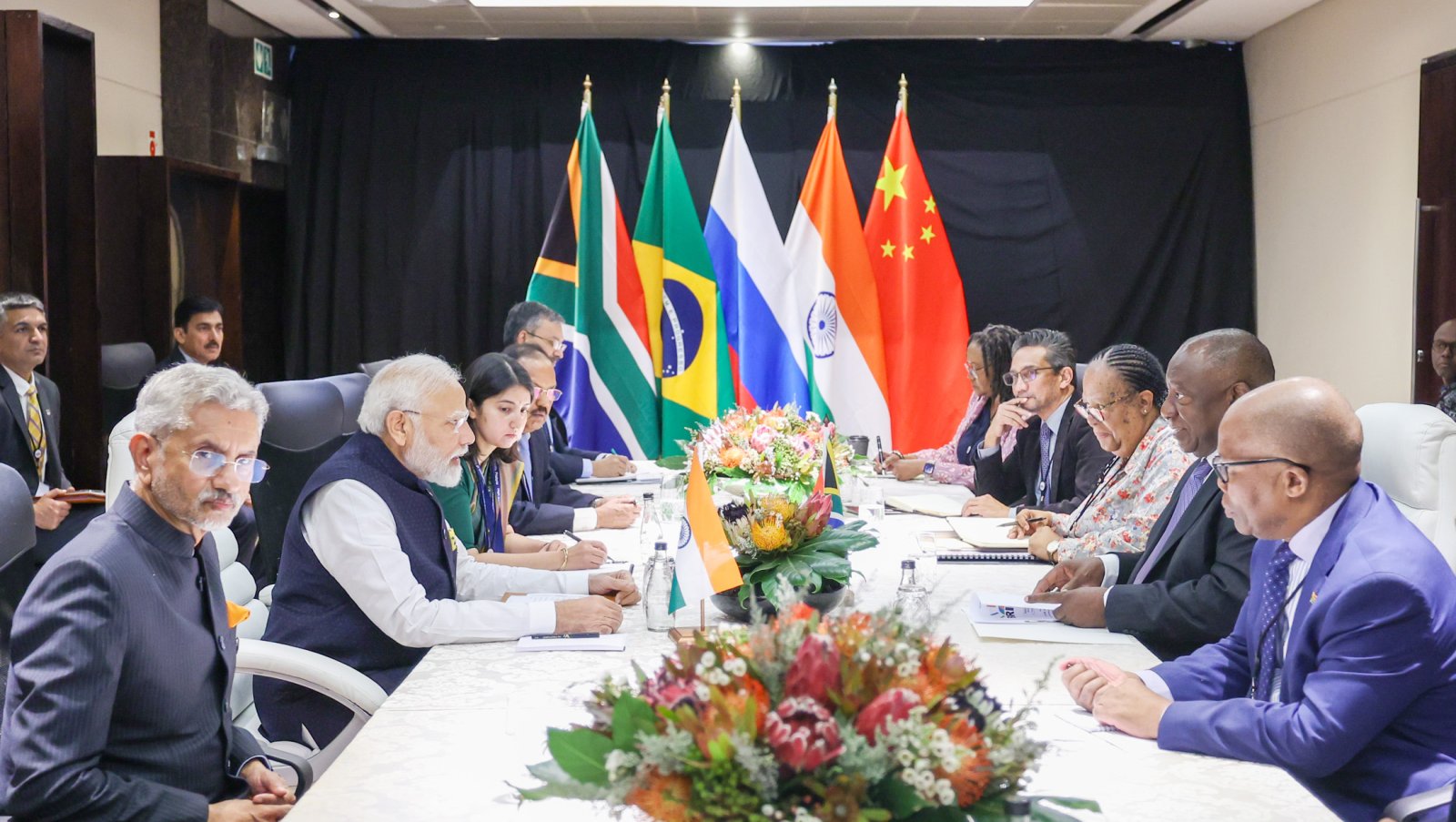 Prime Minister Shri Narendra Modi met H.E. Mr. Cyril Ramaphosa, President of the Republic of South Africa on 23 August 2023 in Johannesburg on the sidelines of the 15th BRICS Summit.
