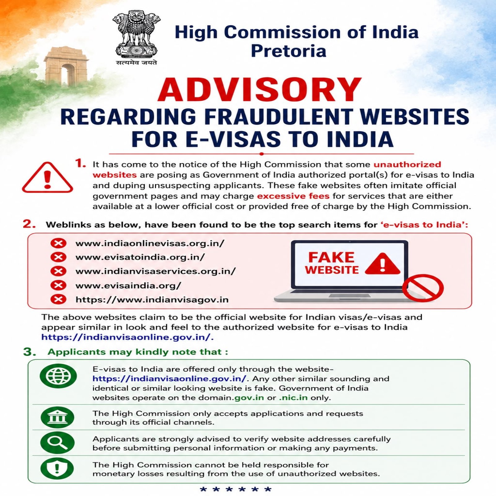 Important Advisory reg. Fraudulent e-VISA Websites
