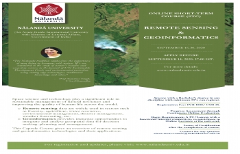Nalanda University is inviting applications from international students for 15 Days Online Short Term Course on Remote Sensing & Genoinformatics between September 16-30, 2020